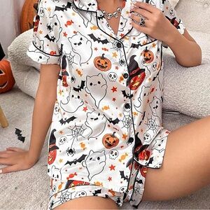 SUNSIOM Halloween Ghost & Pumpkin Satin Pajama Set - BNWT - Medium